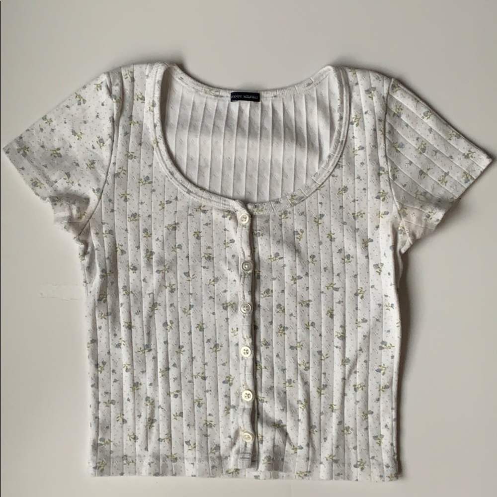 Brandy Melville white Zelly top with blue floral